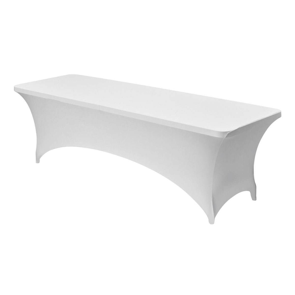 6 Pack Table Cloth for 8FT Rectangular Fitted Events, Wrinkle-Resistant Stretch White Table Covers, Washable Spandex Tablecloth Protector, for Party, Wedding, Cocktail, Banquet, Festival