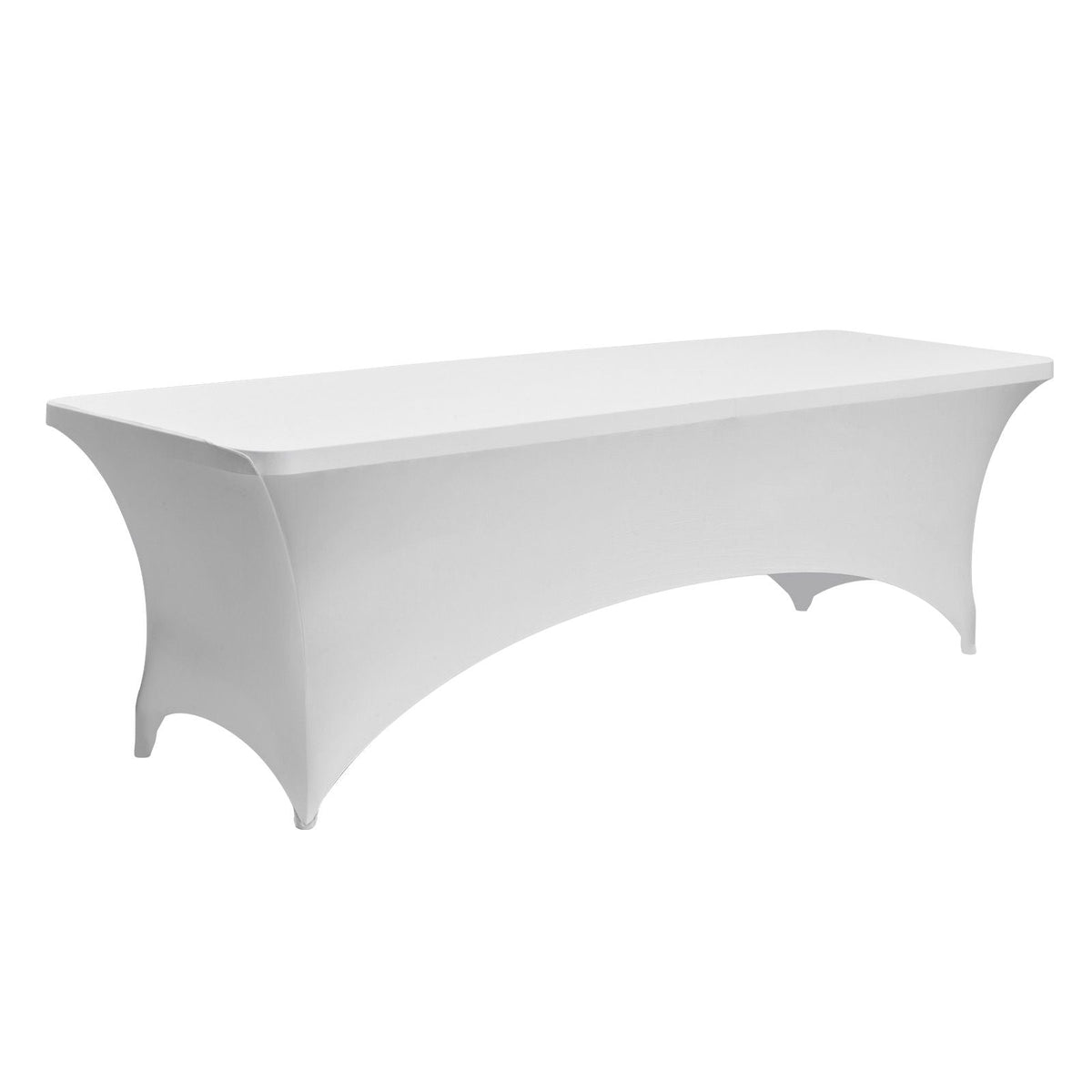 6 Pack Table Cloth for 8FT Rectangular Fitted Events, Wrinkle-Resistant Stretch White Table Covers, Washable Spandex Tablecloth Protector, for Party, Wedding, Cocktail, Banquet, Festival