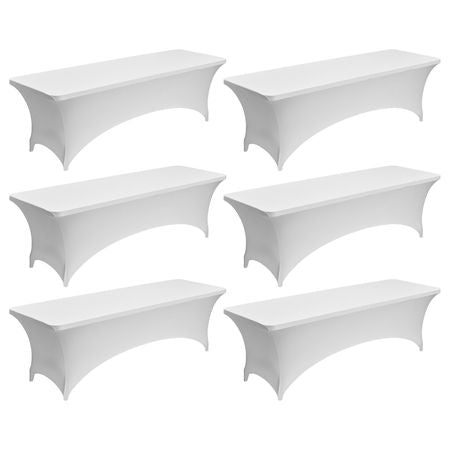 6 Pack Table Cloth for 8FT Rectangular Fitted Events, Wrinkle-Resistant Stretch White Table Covers, Washable Spandex Tablecloth Protector, for Party, Wedding, Cocktail, Banquet, Festival