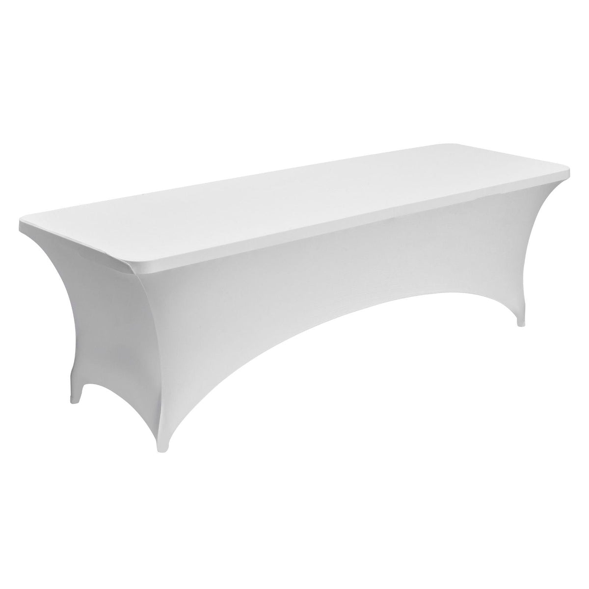 6 Pack Table Cloth for 8FT Rectangular Fitted Events, Wrinkle-Resistant Stretch White Table Covers, Washable Spandex Tablecloth Protector, for Party, Wedding, Cocktail, Banquet, Festival