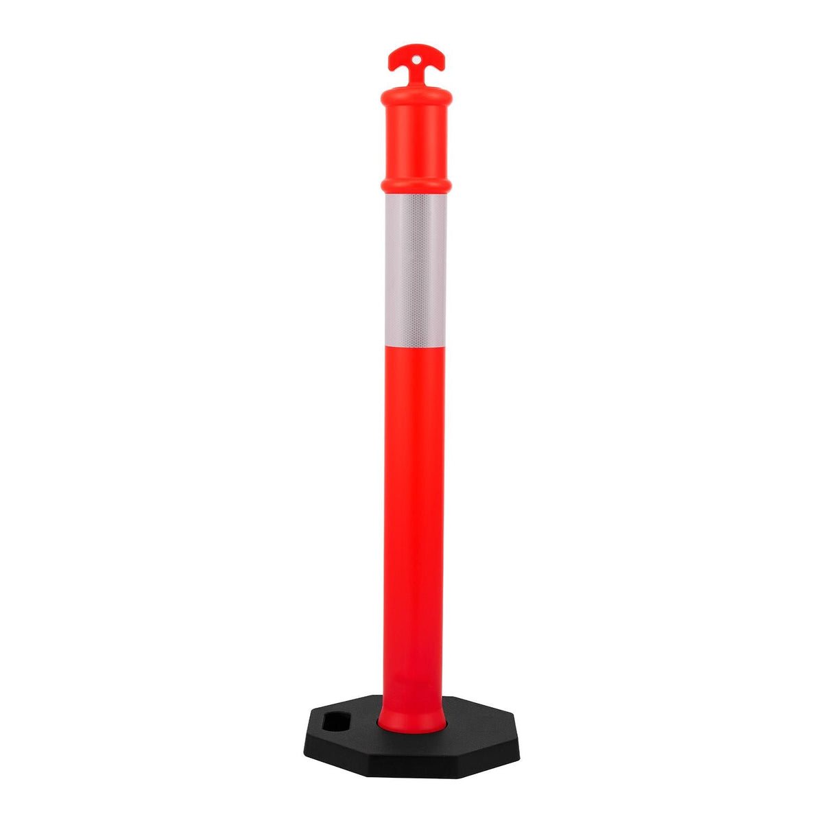 6 Pack Traffic Delineator Posts, 48 inches Traffic Safety Cones with Weighted Base and Reflective Strips, Heavy Duty Delineator Posts for Construction Site, Parking Lot, Crowd Control, Red