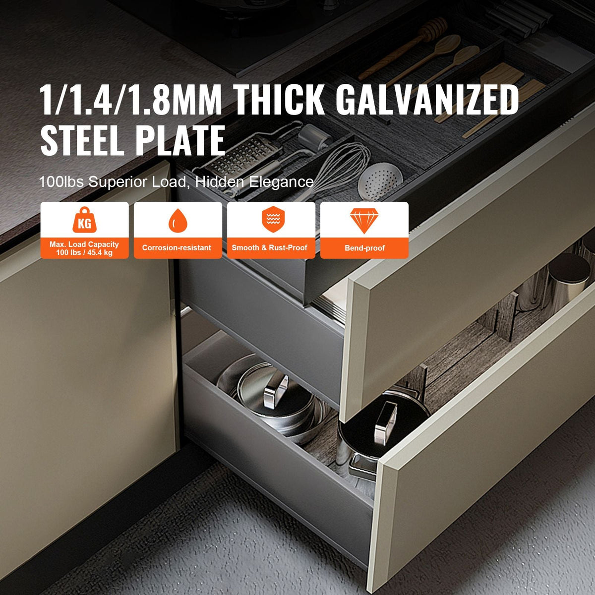 6 Pairs of 15 Inch Drawer Bottom Side Mount Rails, Heavy Duty Full Ball Bearing Extension Steel Track, Soft-Close Noiseless Guide Glides Cabinet Kitchen Runners with Locking Mechanism, 100 Lbs