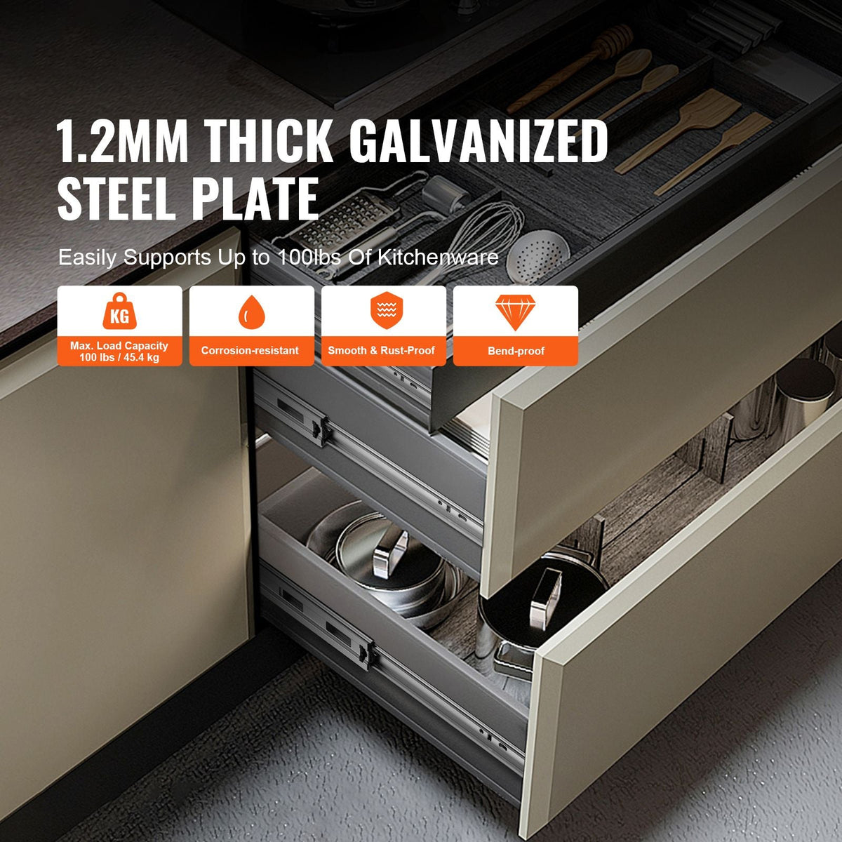 6 Pairs of 16 Inch Drawer Slides Side Mount Rails, Heavy Duty Full Extension Steel Track, Soft-Close Noiseless Guide Glides Cabinet Kitchen Runners with Ball Bearing, 100 Lbs Load Capacity