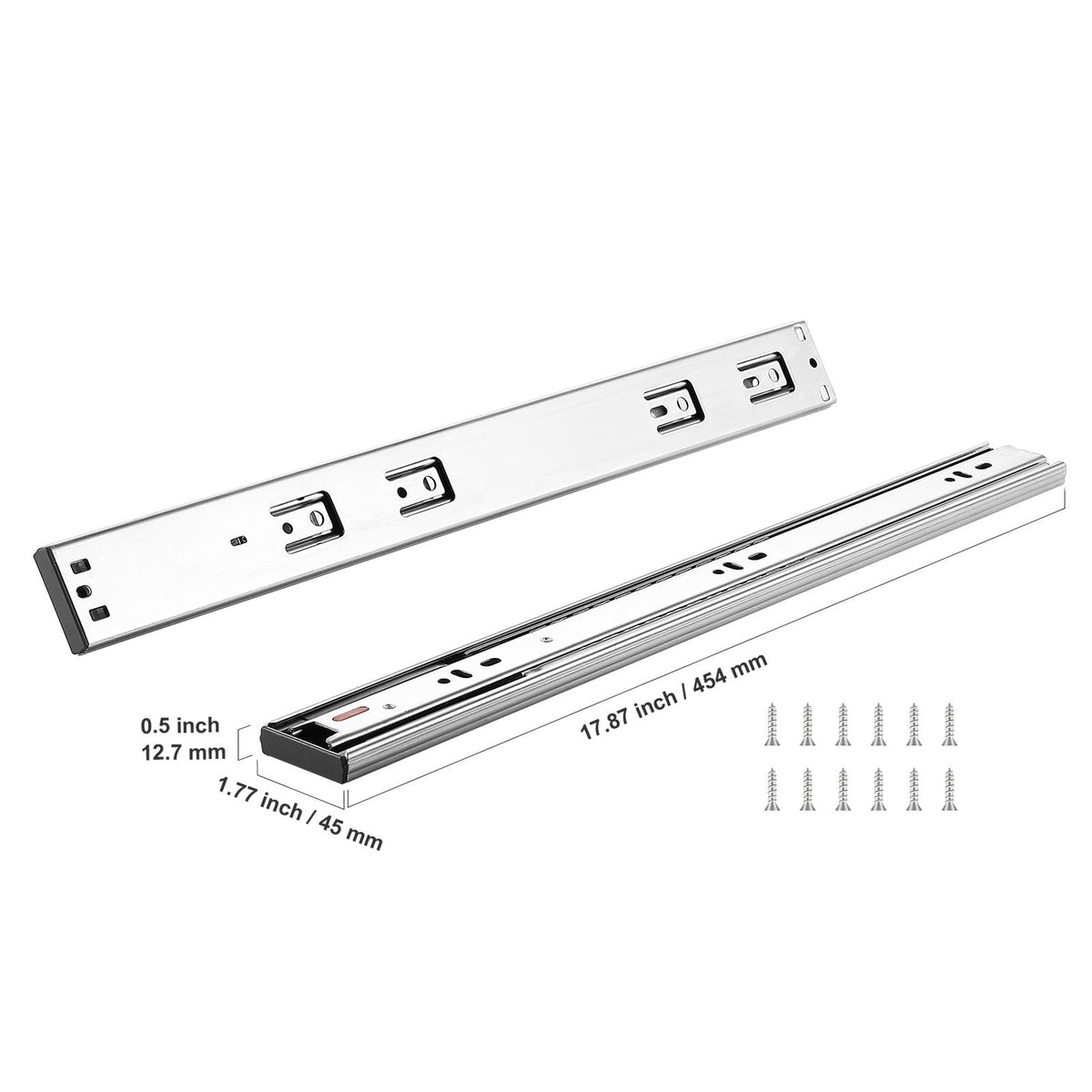 6 Pairs of 18 Inch Drawer Slides Side Mount Rails, Heavy Duty Full Extension Steel Track, Soft-Close Noiseless Guide Glides Cabinet Kitchen Runners with Ball Bearing, 100 Lbs Load Capacity