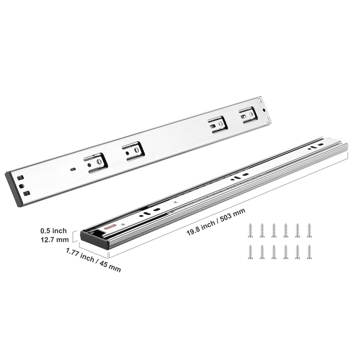 6 Pairs of 20 Inch Drawer Slides Side Mount Rails, Heavy Duty Full Extension Steel Track, Soft-Close Noiseless Guide Glides Cabinet Kitchen Runners with Ball Bearing, 100 Lbs Load Capacity
