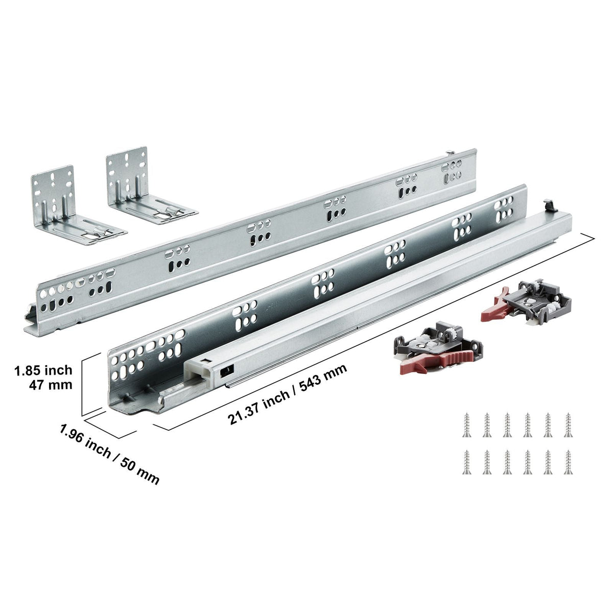 6 Pairs of 21 Inch Drawer Bottom Side Mount Rails, Heavy Duty Full Ball Bearing Extension Steel Track, Soft-Close Noiseless Guide Glides Cabinet Kitchen Runners with Locking Mechanism, 100 Lbs