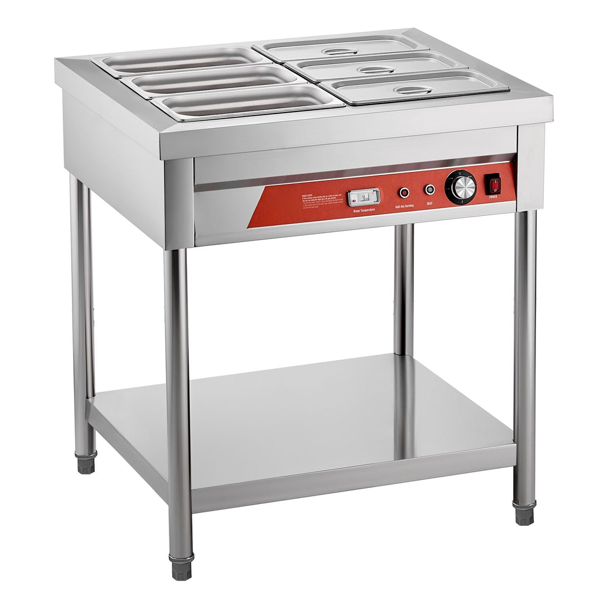6-Pan Commercial Food Warmer, 6 x 1/3 Pans Electric Steam Table, 1500W Professional Buffet Catering Food Warmer with Undershelf, Stainless Steel Server for Restaurant Party Hotel