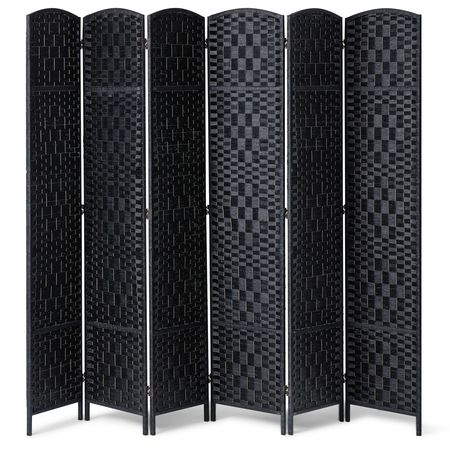 6 Panel Room Divider, Hand-Woven Folding Privacy Screens with Hinges, Portable and Freestanding Partition Room Dividers and Wall Divider for Room Separation, Black