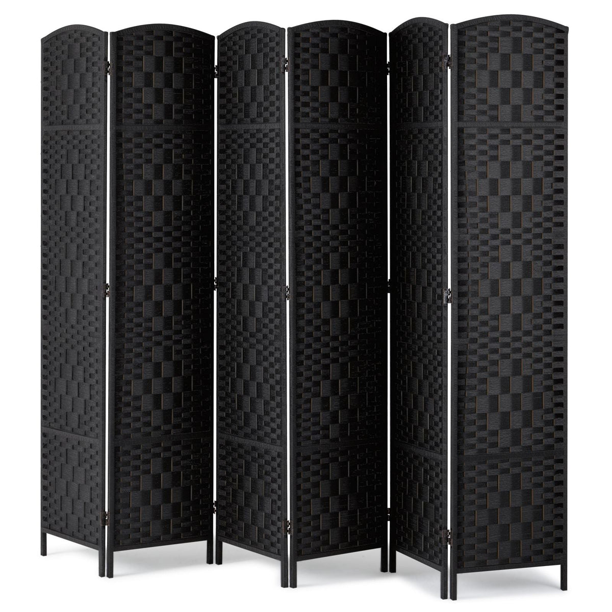 6 Panel Room Divider, Hand-Woven Folding Privacy Screens with Hinges, Portable and Freestanding Partition Room Dividers and Wall Divider for Room Separation, Black