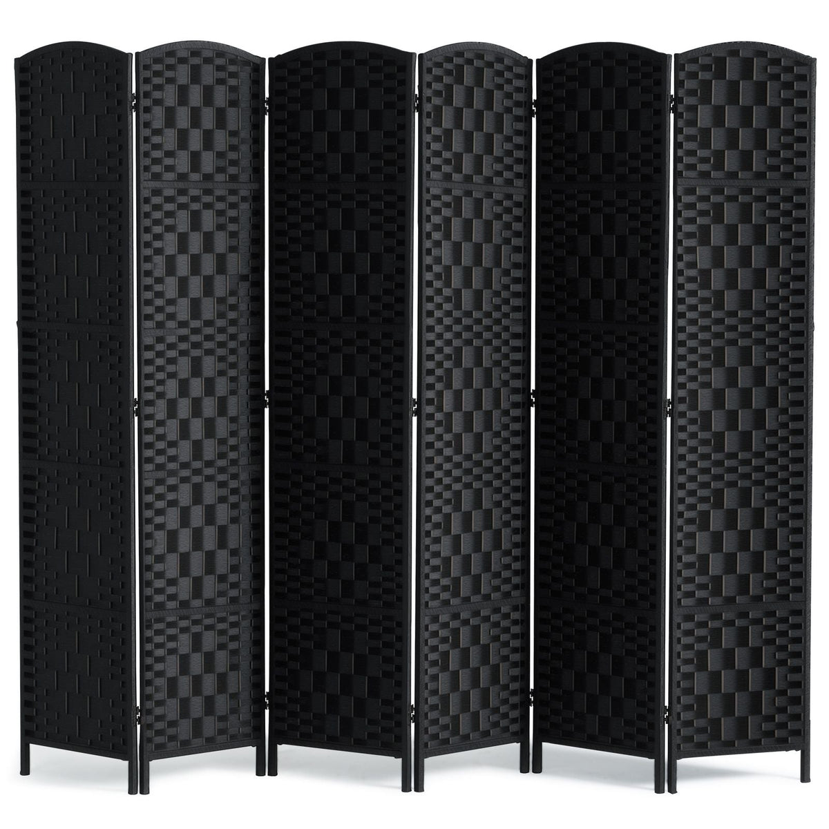 6 Panel Room Divider, Hand-Woven Folding Privacy Screens with Hinges, Portable and Freestanding Partition Room Dividers and Wall Divider for Room Separation, Black