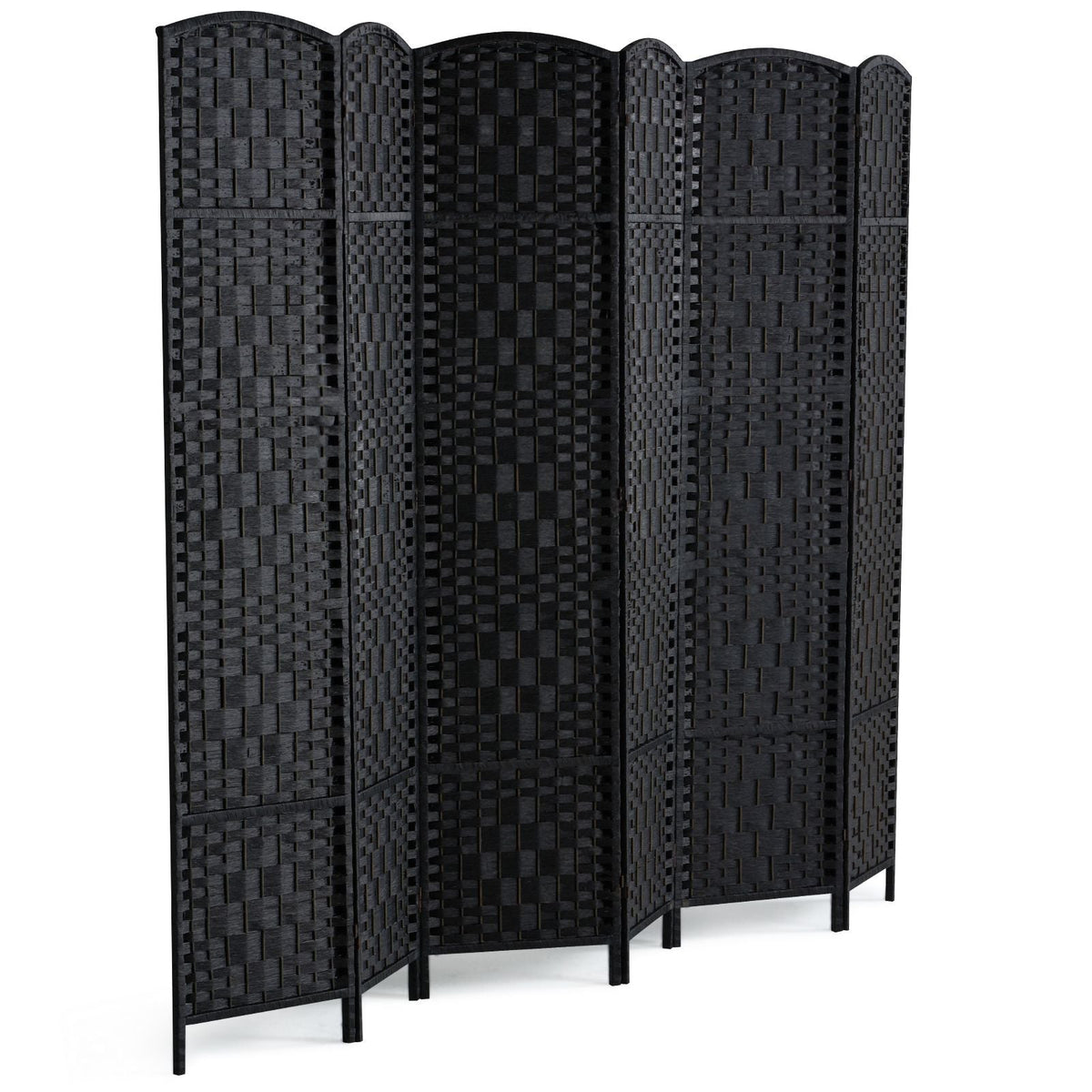 6 Panel Room Divider, Hand-Woven Folding Privacy Screens with Hinges, Portable and Freestanding Partition Room Dividers and Wall Divider for Room Separation, Black
