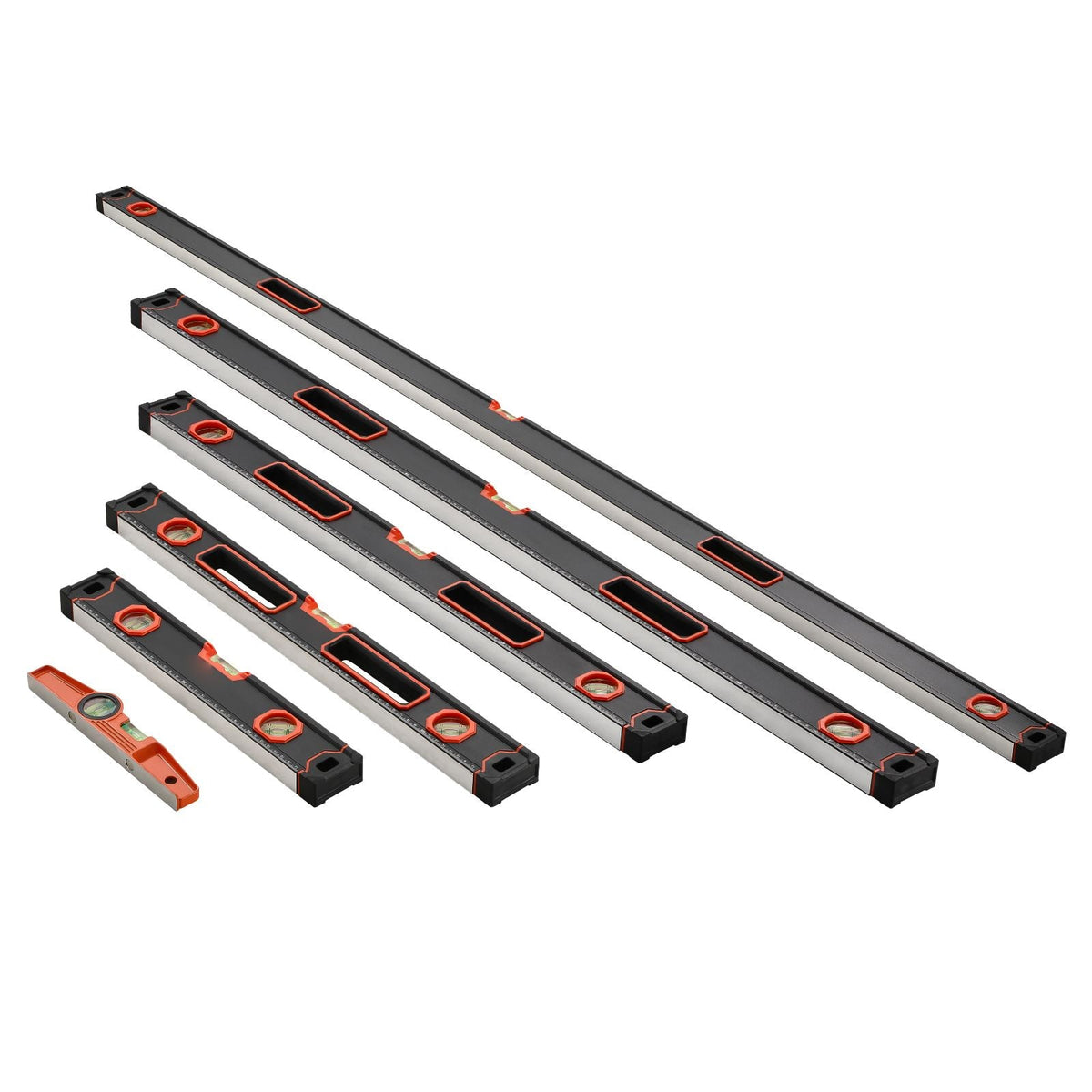 6-Piece Torpedo Level, 78/48/32/24/16/10 Inch Box Levels Set, Bubble Vials Ruler for 45/90/180 Degree, Shock-Proof Aluminum Alloy Magnetic Leveler Tool, SAE/Metric Scale(Only 10-inch has magnet)