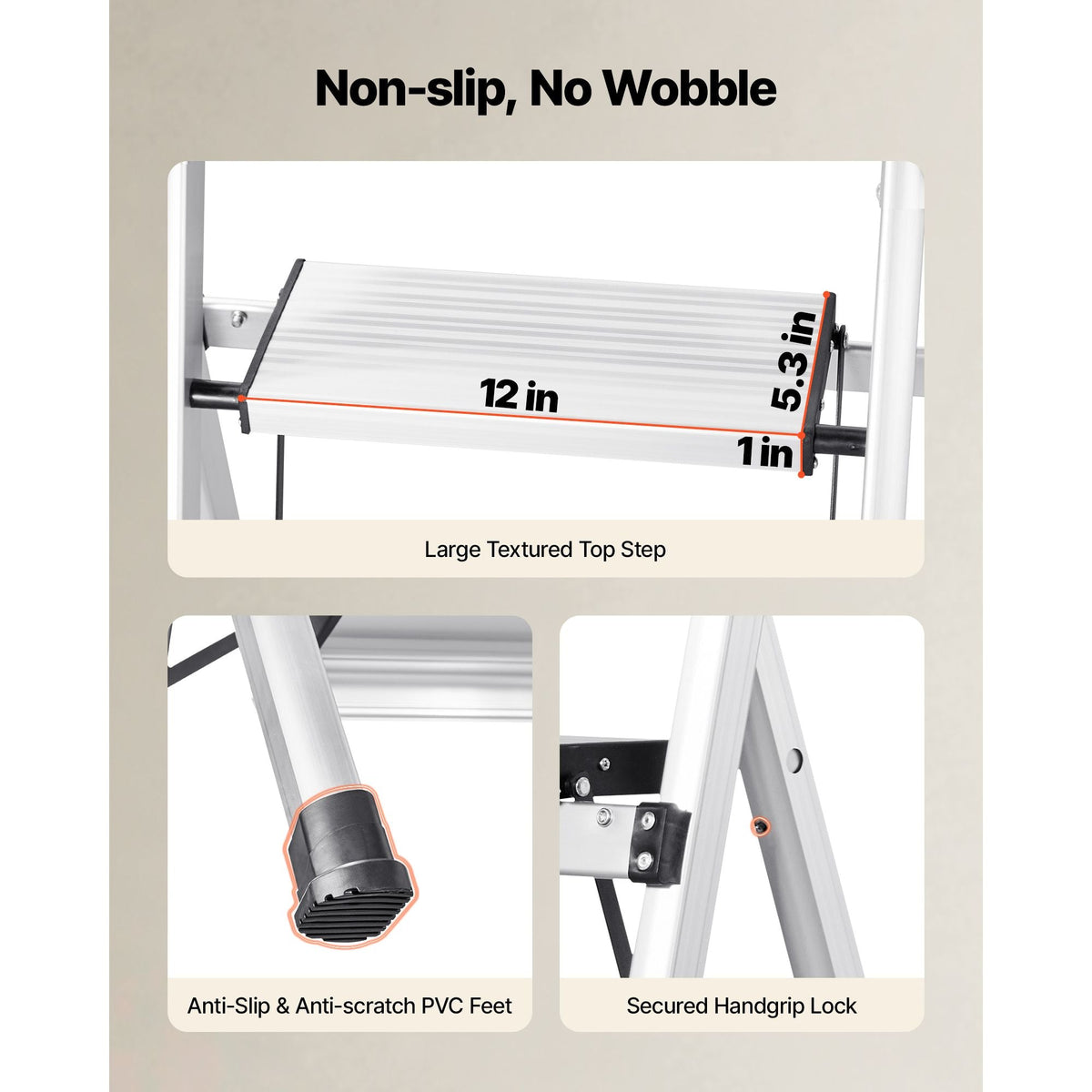 6 Step Ladder, Folding Step Stool with Wide Anti-Slip Pedal and Comfort Handgrip, 330 lbs Capacity Portable Aluminum Stepladder, Multi-Use for Kitchen, Warehouse, Household and Office, Silver