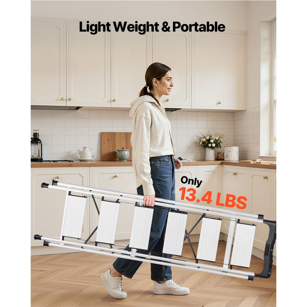 6 Step Ladder, Folding Step Stool with Wide Anti-Slip Pedal and Comfort Handgrip, 330 lbs Capacity Portable Aluminum Stepladder, Multi-Use for Kitchen, Warehouse, Household and Office, Silver