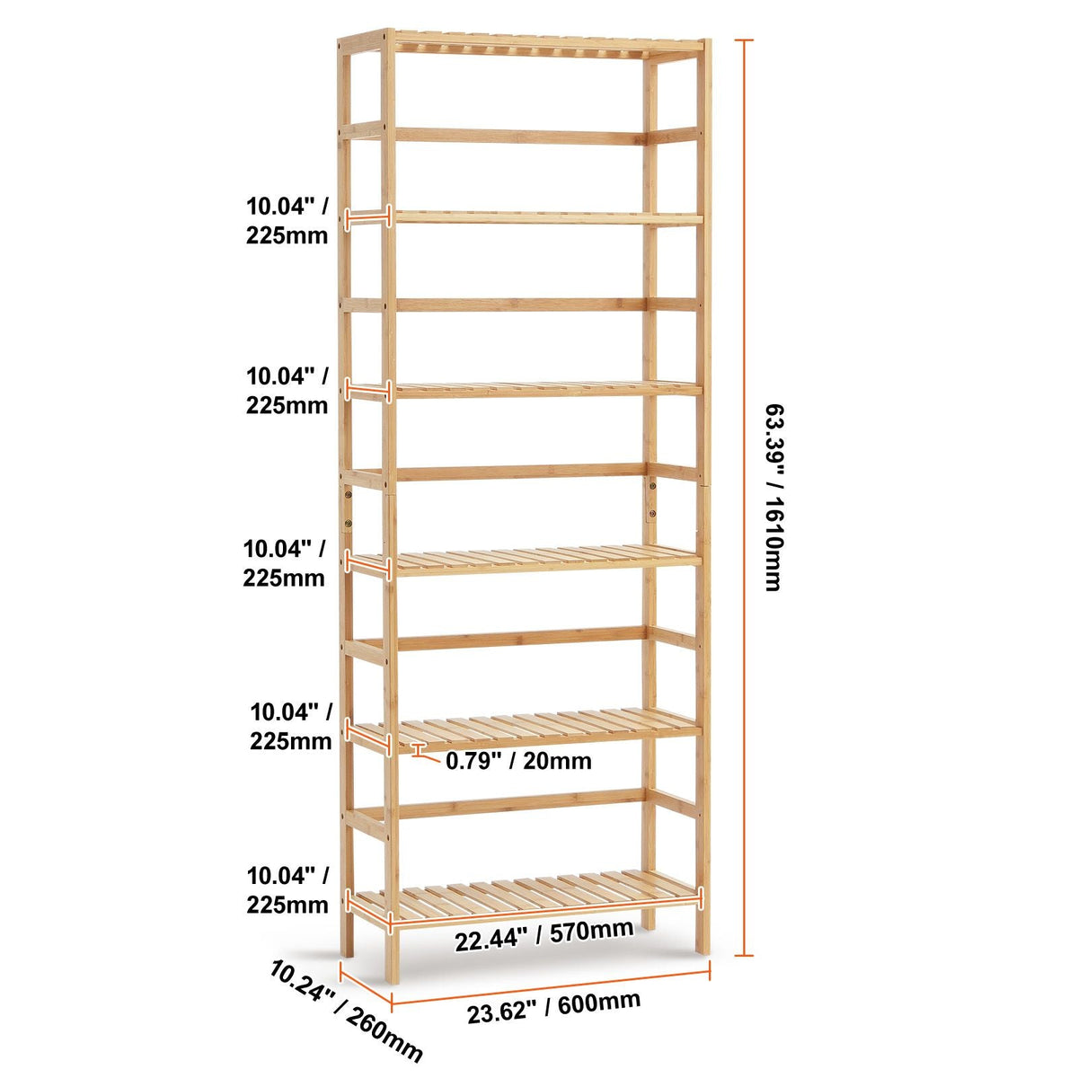 6-Tier Bamboo Shelf, Open Wood Bookshelf, Display Storage Rack Organizer, Freestanding Flower Plant Stand, Multifunctional Bamboo Bookshelf Ideal for Bathroom, Bedroom, Office, Study, Natural