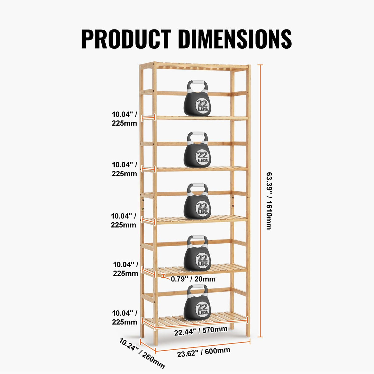 6-Tier Bamboo Shelf, Open Wood Bookshelf, Display Storage Rack Organizer, Freestanding Flower Plant Stand, Multifunctional Bamboo Bookshelf Ideal for Bathroom, Bedroom, Office, Study, Natural