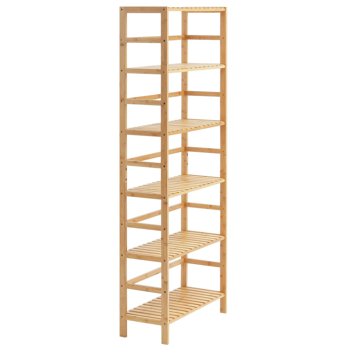 6-Tier Bamboo Shelf, Open Wood Bookshelf, Display Storage Rack Organizer, Freestanding Flower Plant Stand, Multifunctional Bamboo Bookshelf Ideal for Bathroom, Bedroom, Office, Study, Natural