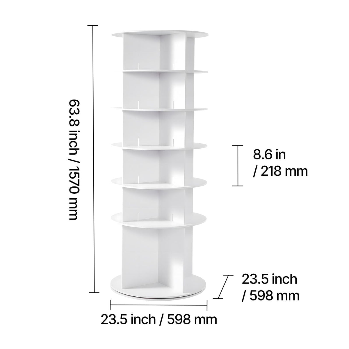 6 Tiers Rotating Shoe Rack Tower, 360° Spinning Shoe Rack, Revolving Storage Round Carousel Display, Freestanding Lazy Susan Organizer Display for Bedroom, Living Room, Entryway, Closet, White