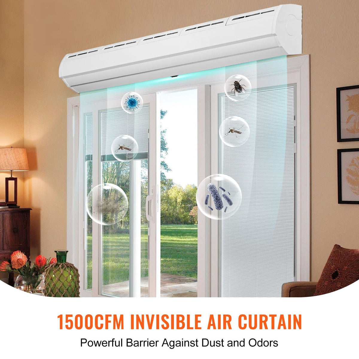 60" Commercial Indoor Air Curtain Super Power 2 Speeds 1500CFM, Wall Mounted Air Curtains for Doors, Indoor Over Door Fan with Heavy Duty Limit Switch, Easy-Install 110V Unheated