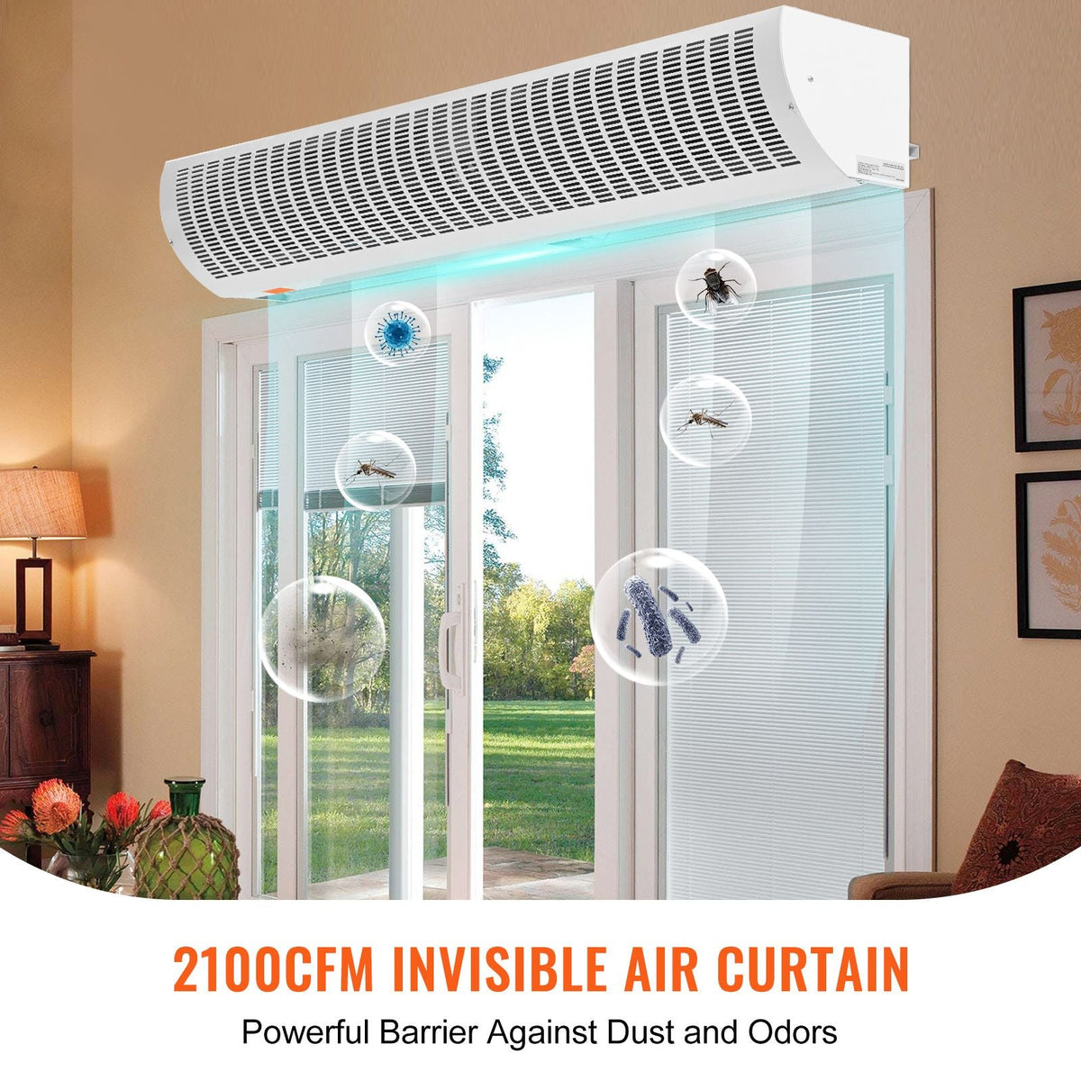 60" Commercial Indoor Air Curtain Super Power 2 Speeds 2100CFM, Wall Mounted Air Curtains for Doors, Indoor Over Door Fan with Heavy Duty Limit Switch, Easy-Install 110V Unheated
