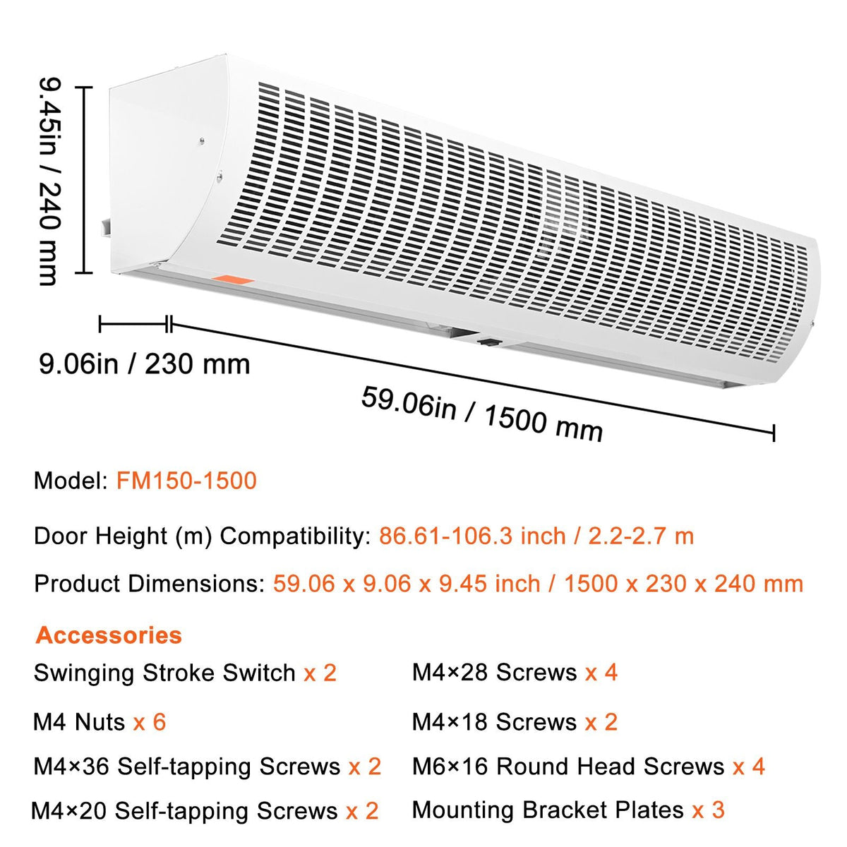 60" Commercial Indoor Air Curtain Super Power 2 Speeds 2100CFM, Wall Mounted Air Curtains for Doors, Indoor Over Door Fan with Heavy Duty Limit Switch, Easy-Install 110V Unheated