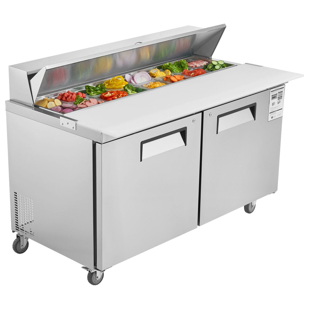 60" Commercial Refrigerator Sandwich & Salad Prep Table, 16.4 Cu. Ft Stainless Steel Refrigerated Food Prep Station with 16 Pans, Cut Board, Frost Free Refrigerator with Lock for Restaurant