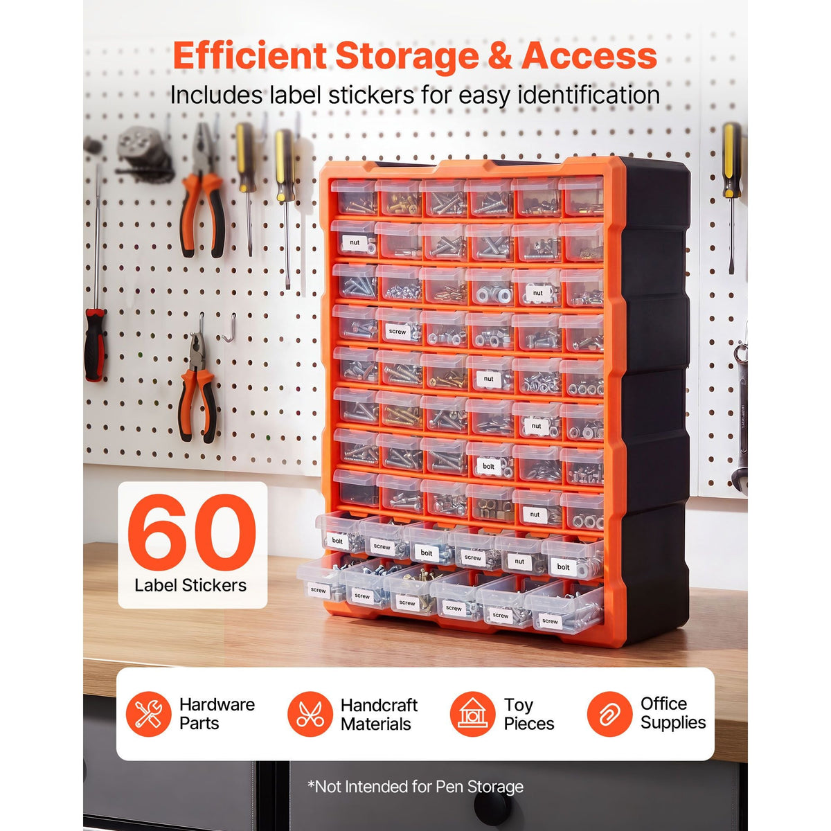 60-Drawer Storage Organizer, Plastic, Drawer Storage Cabinet for Garage Organization, Stackable Small Parts Organizer, Wall-Mounted Toolbox, for Hardware, Beads, Screws, Crafts, Building Bricks