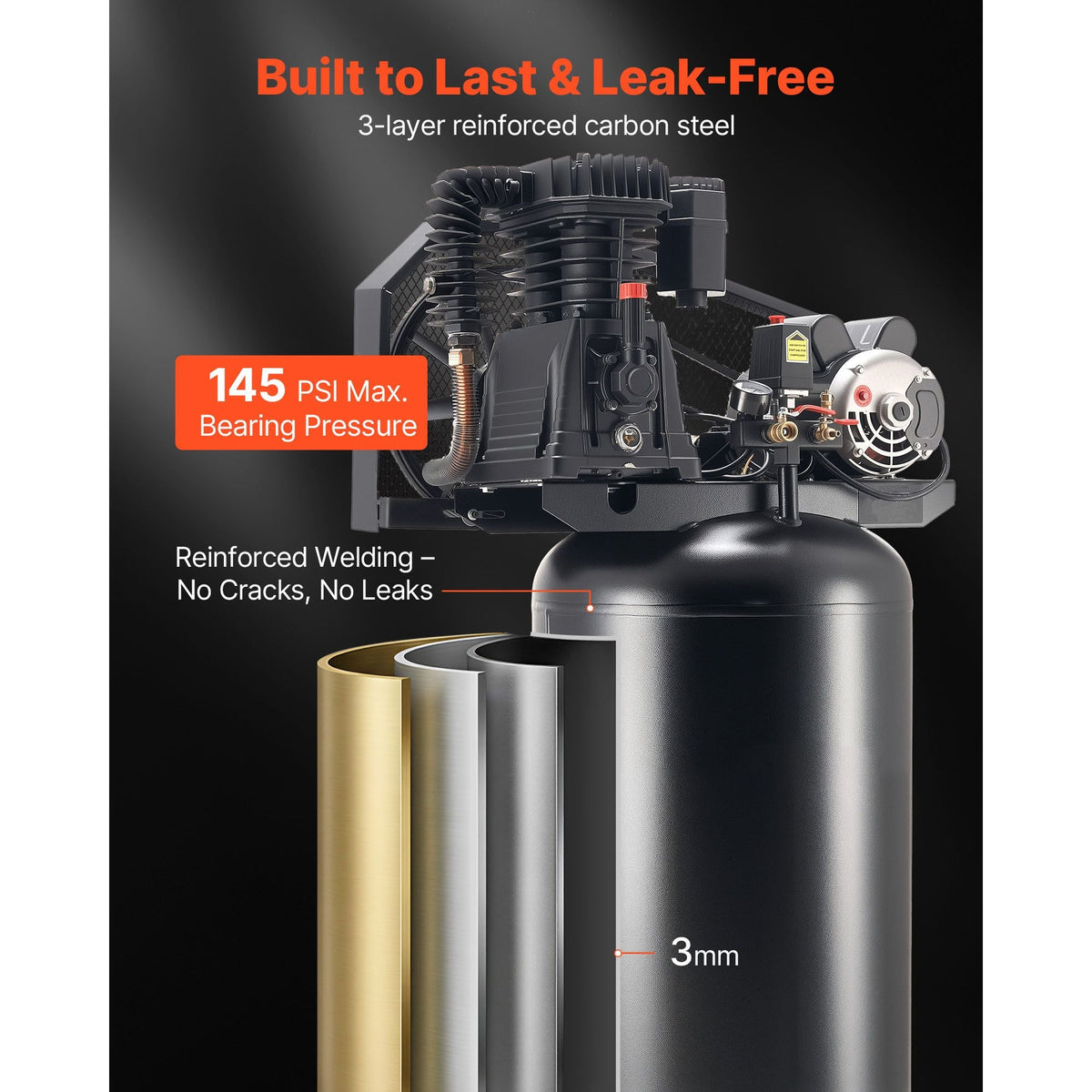 60 Gallons Heavy-Duty Air Compressor, 5HP 12 SCFM at 90PSI Air Compressors Max 145PSI Pressure, Oil-Lubricated Compressor Tank for Industrial Manufacturing, Large Workshops (230V 60Hz, No-Plug)