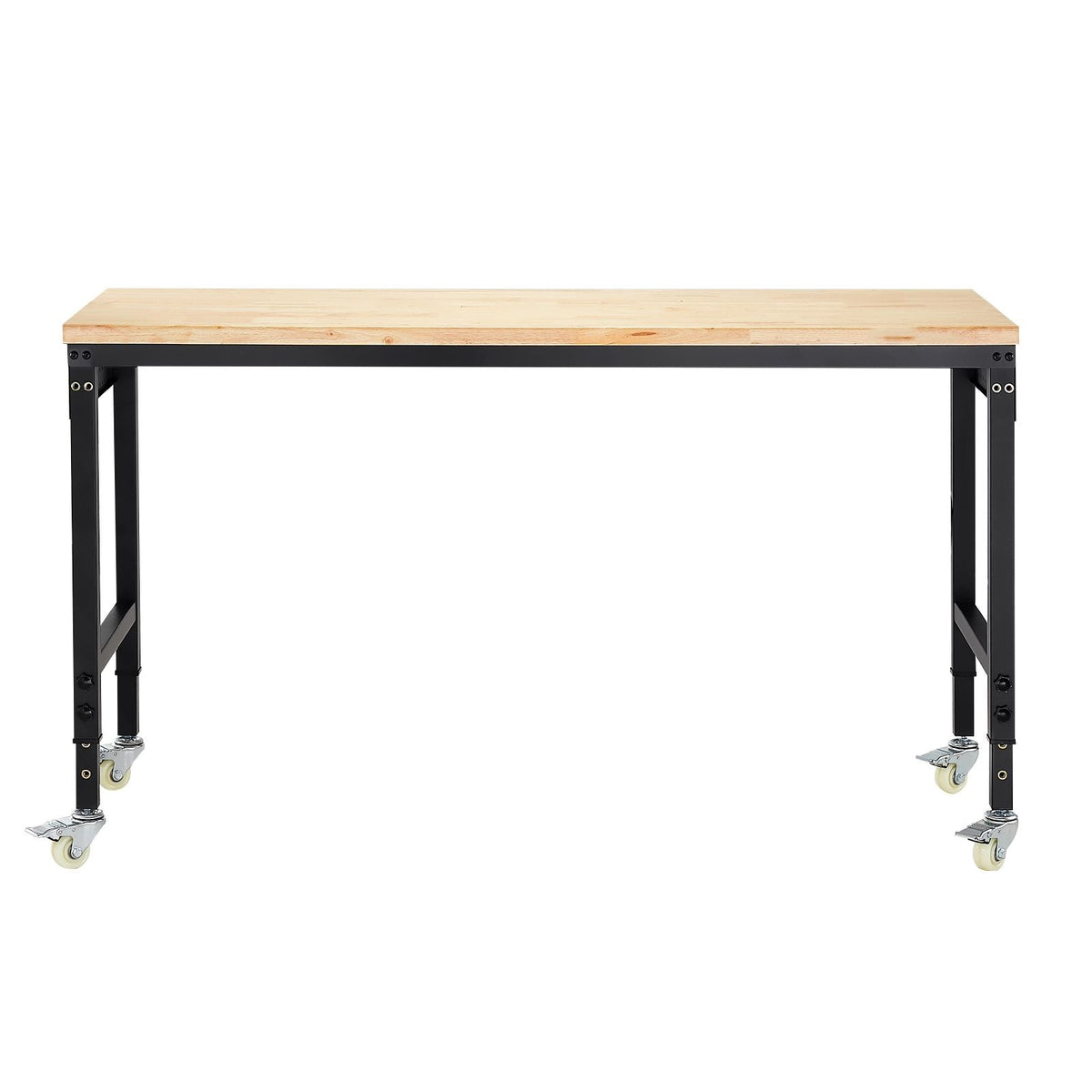 60-Inch Adjustable Workbench, 2000 lbs Load, Work Bench with Power Outlet, Wheels, and Pegboard, Heavy Duty Oak Wood Top Work Table for Garage, Workshop, Office, and Home