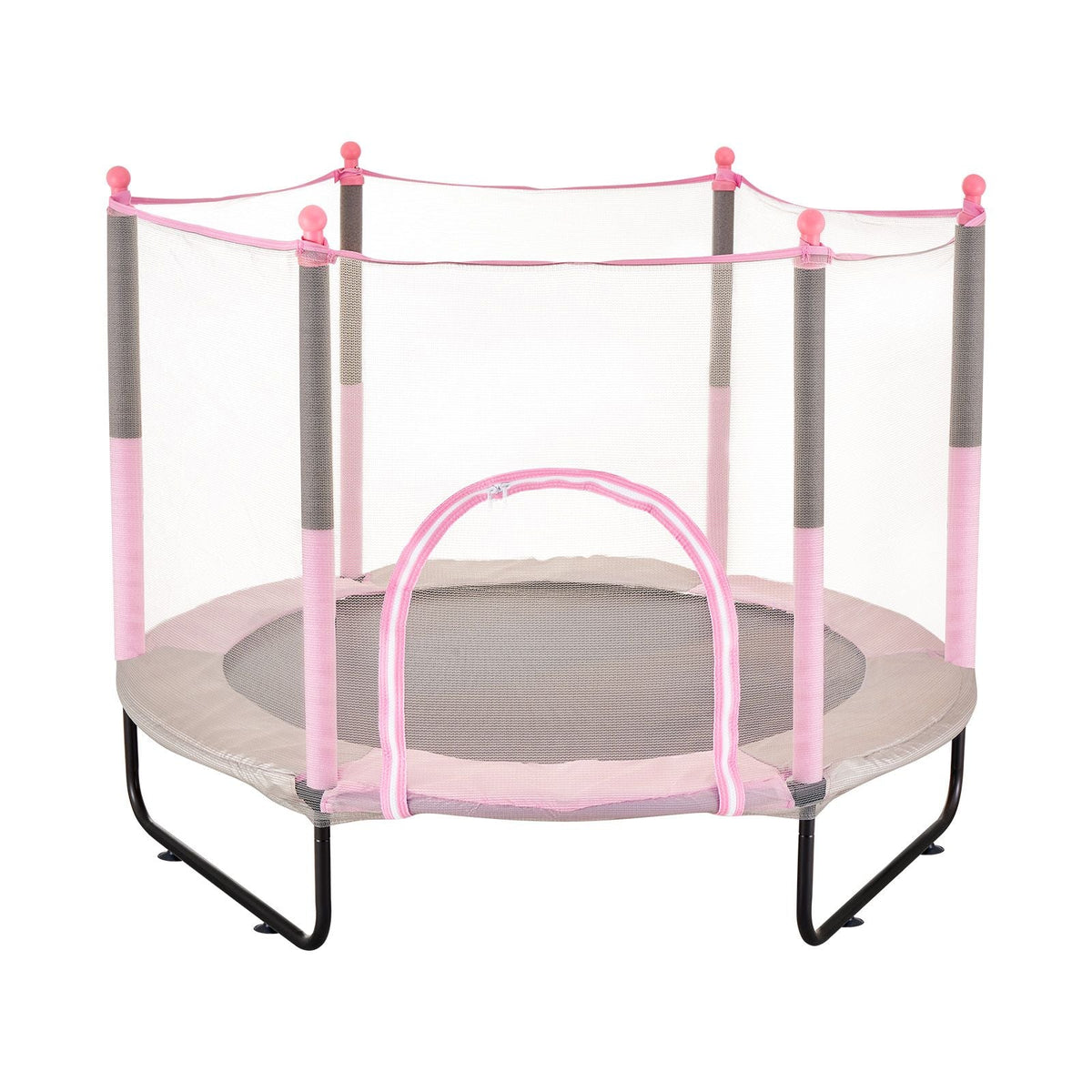 60" Kids Trampoline, 5FT Indoor Outdoor Trampoline, Mini Toddler Recreational Trampolinewith Safety Enclosure Net and Basketball Hoop, Birthday Gifts Christmas Toys for 3+ Years Children, Pink