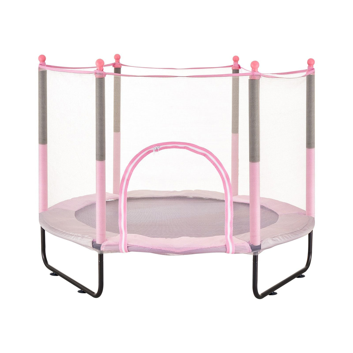 60" Kids Trampoline, 5FT Indoor Outdoor Trampoline, Mini Toddler Recreational Trampolinewith Safety Enclosure Net and Basketball Hoop, Birthday Gifts Christmas Toys for 3+ Years Children, Pink