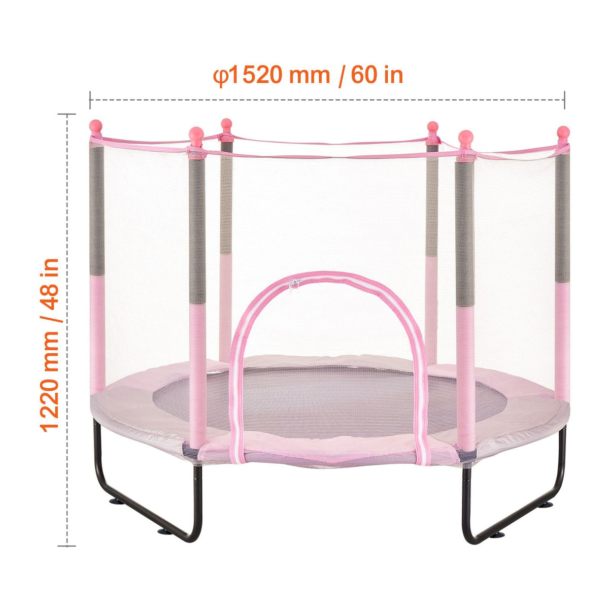 60" Kids Trampoline, 5FT Indoor Outdoor Trampoline, Mini Toddler Recreational Trampolinewith Safety Enclosure Net and Basketball Hoop, Birthday Gifts Christmas Toys for 3+ Years Children, Pink