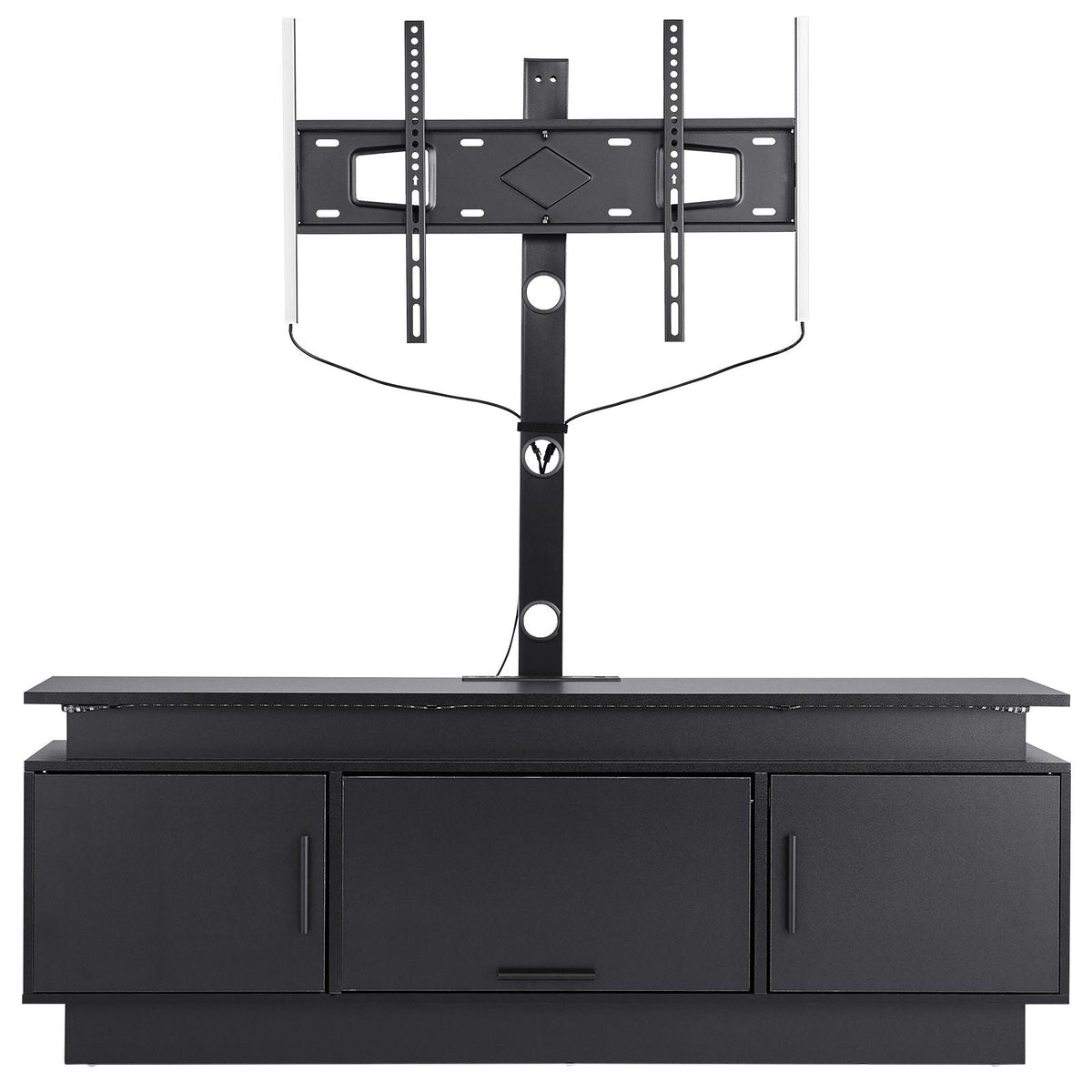 60" TV Stand with Mount for up to 75 in TVs, Entertainment Center with Power Outlet & LED Lights, Height Adjustable TV Console with Mount with 3 Tiers Storage Cabinets for Bedroom, Living Room