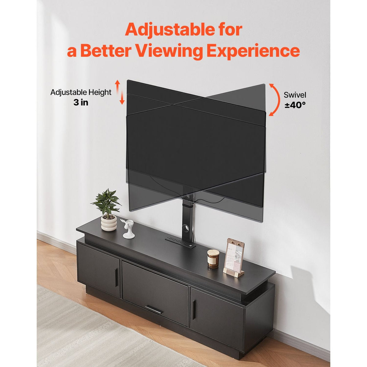 60" TV Stand with Mount for up to 75 in TVs, Entertainment Center with Power Outlet & LED Lights, Height Adjustable TV Console with Mount with 3 Tiers Storage Cabinets for Bedroom, Living Room