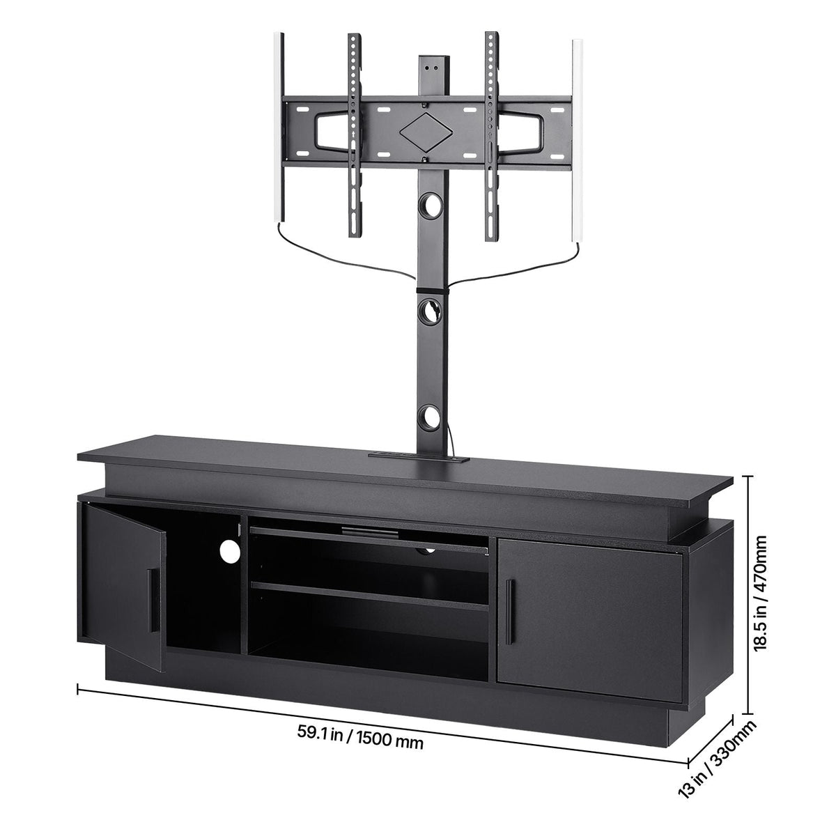 60" TV Stand with Mount for up to 75 in TVs, Entertainment Center with Power Outlet & LED Lights, Height Adjustable TV Console with Mount with 3 Tiers Storage Cabinets for Bedroom, Living Room