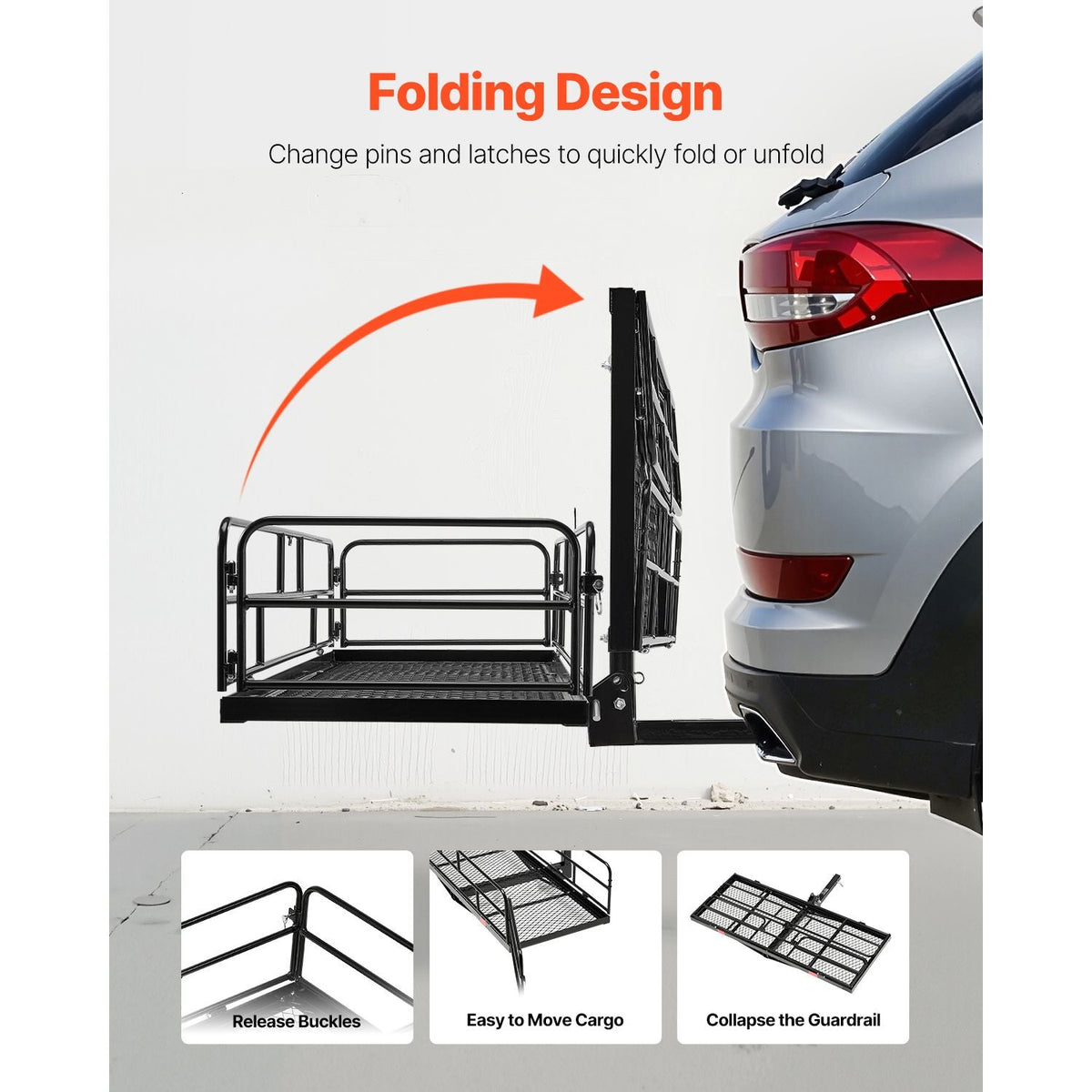 60" x 24" x 14", Hitch Cargo Carrier, 500 lbs Capacity Hitch Cargo Carrier with Cargo Net & Waterproof Cargo Bag, Folding Hitch Mount Cargo Carrier with Reflective Reminder, Fit for SUVs