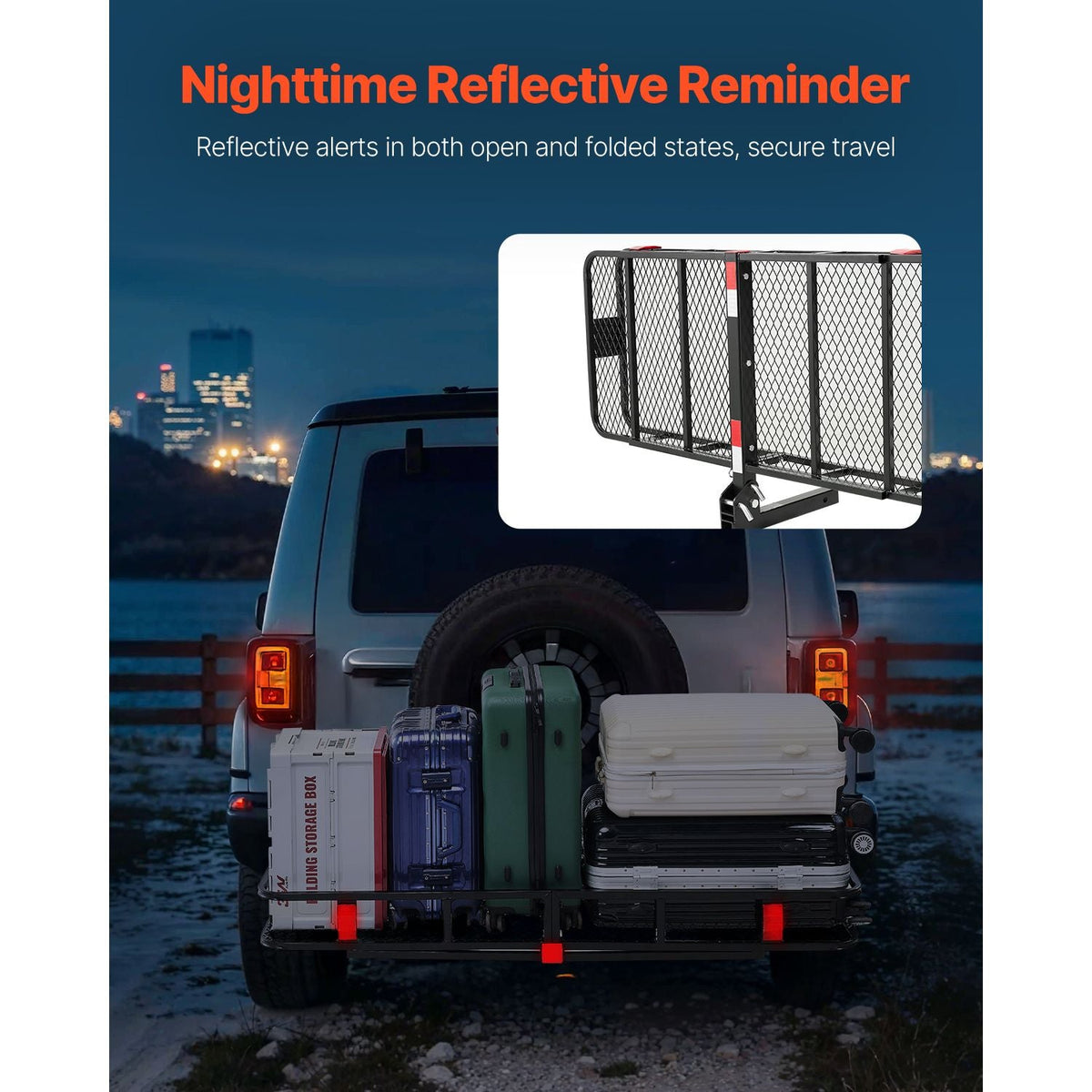 60" x 24" x 6", Hitch Cargo Carrier, 500 lbs Capacity Hitch Cargo Carrier with Nighttime Reflective Reminder, Folding Hitch Mount Cargo Carrier with Hitch Stabilizer, Fit for SUVs