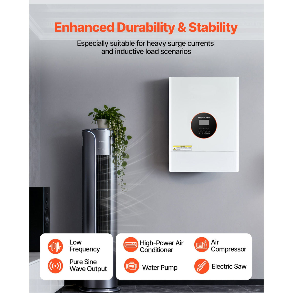 6000W 48V Hybrid Solar Inverter, 120V/240V Split Phase, Built-in 120A MPPT Solar Controller, Low Frequency Pure Sine Wave Power Inverter Charger, for Lead Acid Lithium Battery Off-Grid Systems