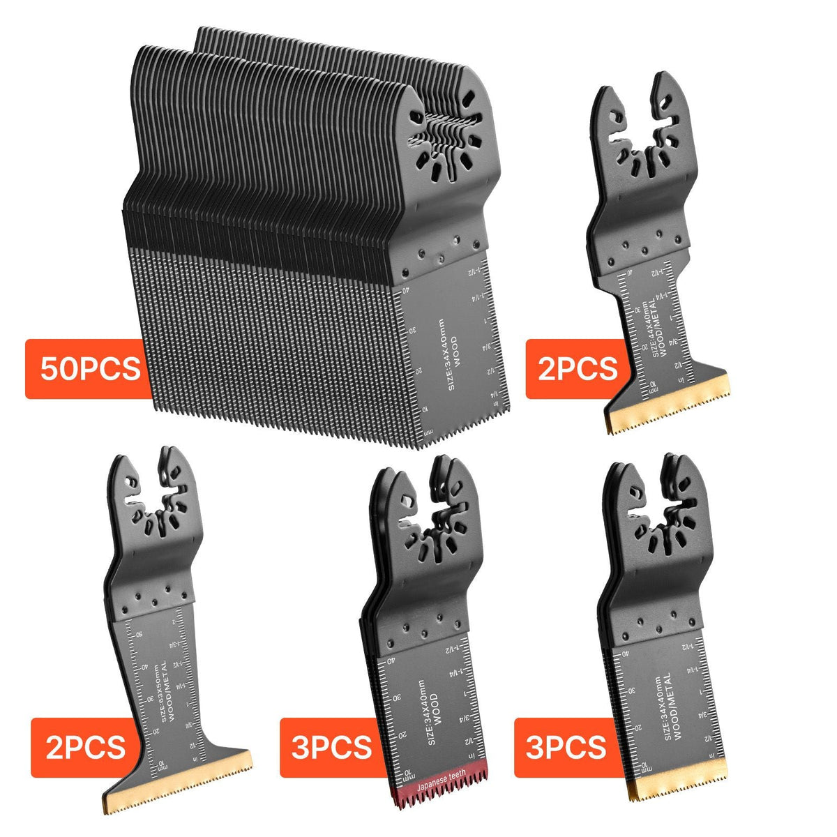 60PCS Oscillating Saw Blades, Universal Quick Release Multi Tool Blades Kits, 5 Types Oscillating Multitool Blades for Wood Plastic Metal, Compatible with Dewalt Ryobi Milwaukee Bosch Craftsman