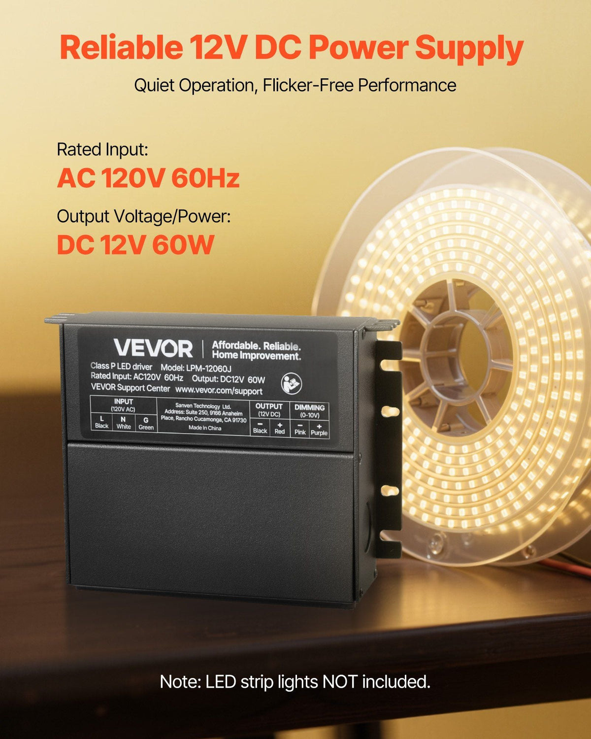 60W 12V Dimmable LED Driver AC to DC Power Supply Transformer Constant Voltage
