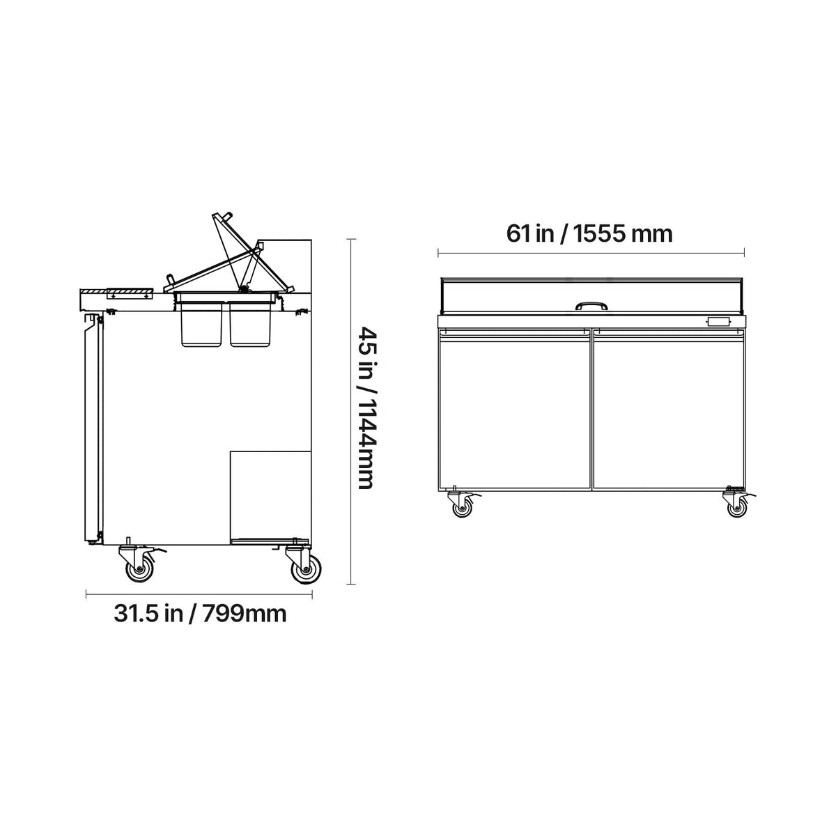 60"W Commercial Refrigerator, 15.4 Cu. Ft Sandwich Prep Refrigerated Table, Mega Top Food Prep Fridge with 16 Pans and Cutting Board, Stainless Steel Salad Prep Cooler for Restaurant, Food Truck