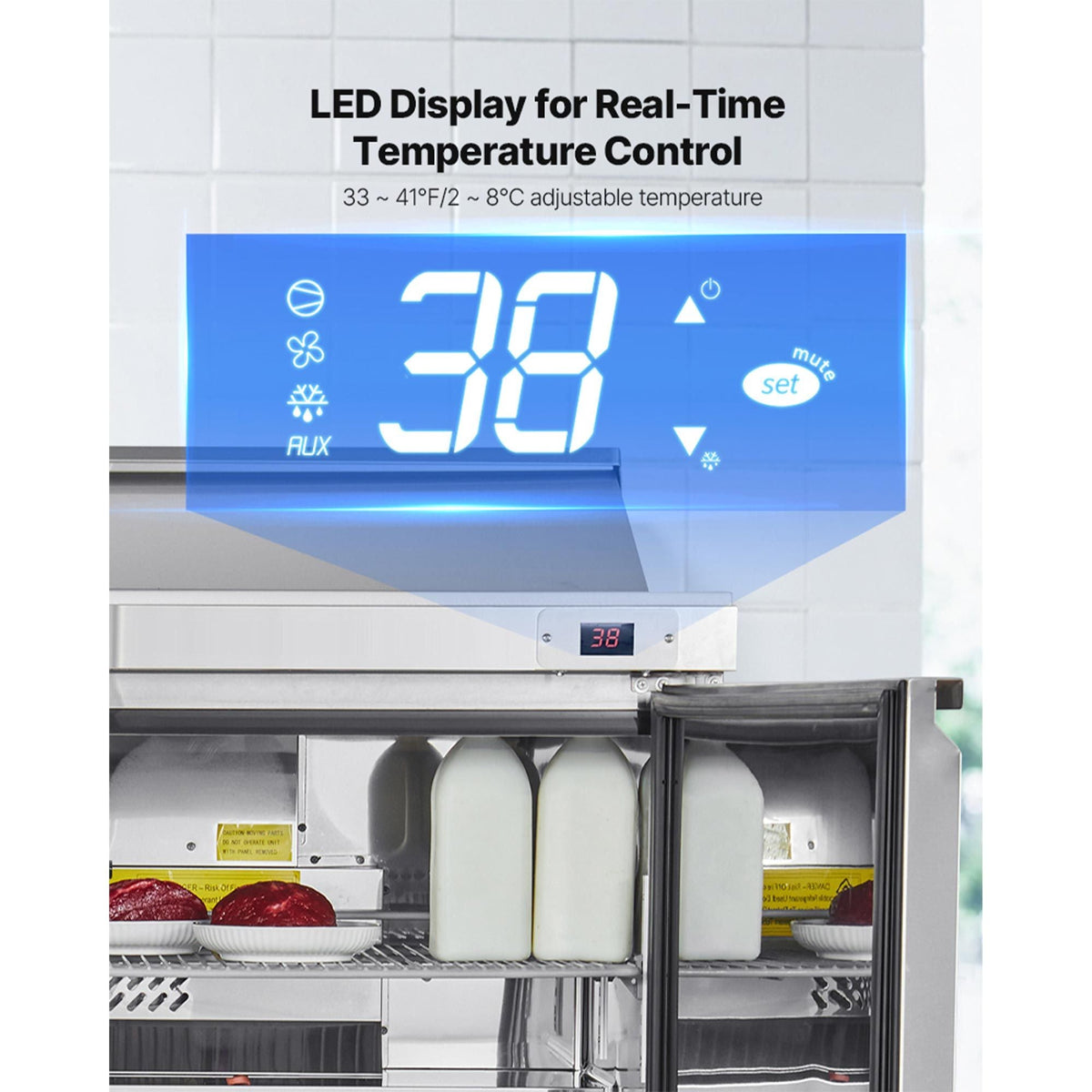 60"W Commercial Refrigerator, 15.4 Cu. Ft Sandwich Prep Refrigerated Table, Mega Top Food Prep Fridge with 16 Pans and Cutting Board, Stainless Steel Salad Prep Cooler for Restaurant, Food Truck