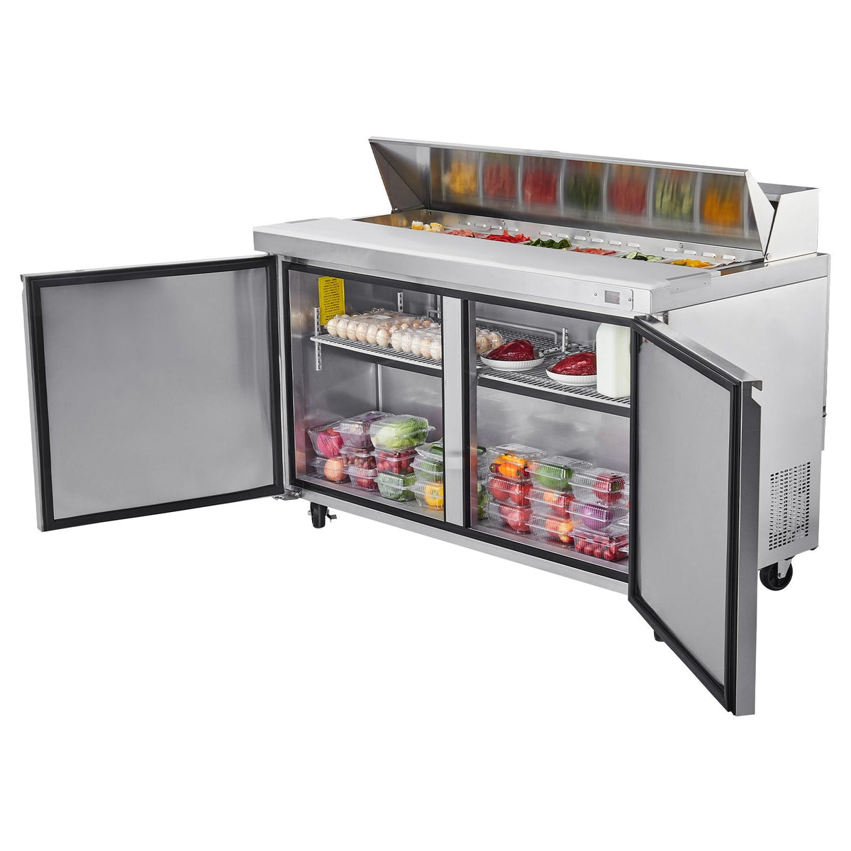 60"W Commercial Refrigerator, 15.4 Cu. Ft Sandwich Prep Refrigerated Table, Mega Top Food Prep Fridge with 16 Pans and Cutting Board, Stainless Steel Salad Prep Cooler for Restaurant, Food Truck