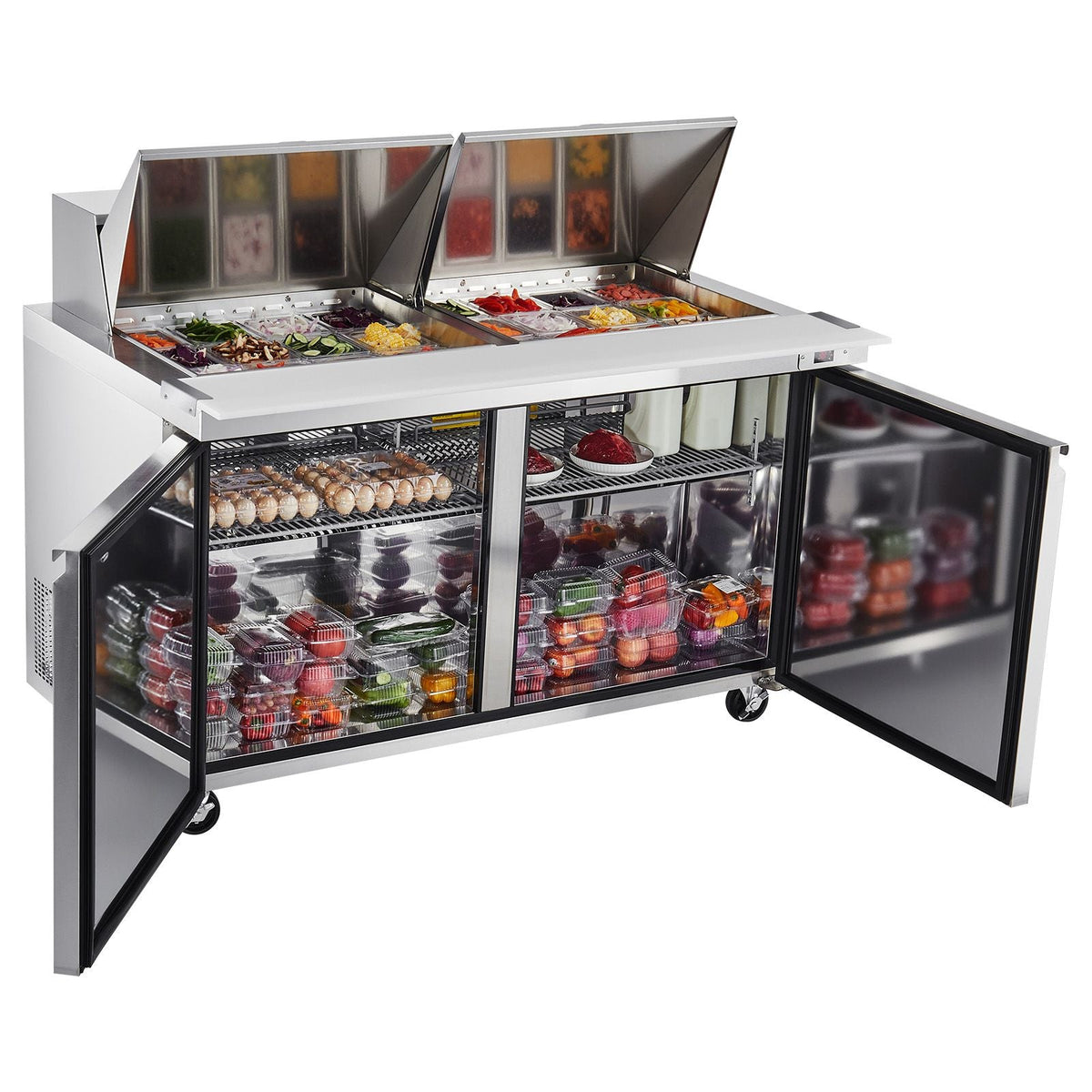 60"W Commercial Refrigerator, 15.4 Cu. Ft Sandwich Prep Refrigerated Table, Mega Top Food Prep Fridge with 24 Pans and Cutting Board, Stainless Steel Salad Prep Cooler for Restaurant, Food Truck