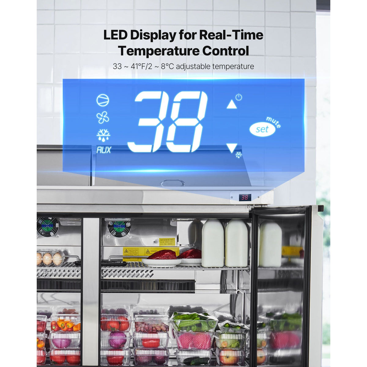 60"W Commercial Refrigerator, 15.4 Cu. Ft Sandwich Prep Refrigerated Table, Mega Top Food Prep Fridge with 24 Pans and Cutting Board, Stainless Steel Salad Prep Cooler for Restaurant, Food Truck