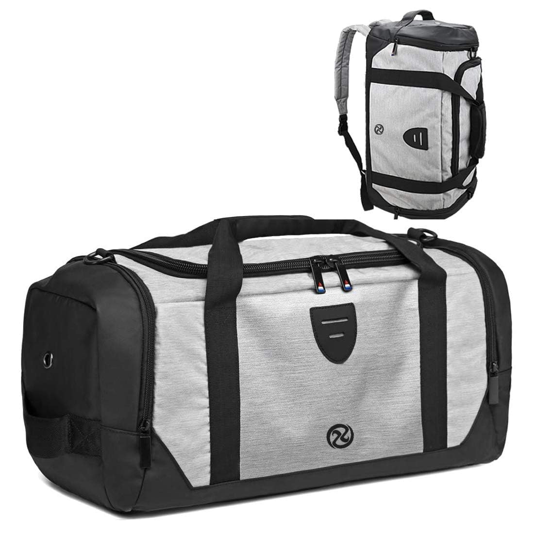 Gym Duffle Bag Backpack Waterproof Sports Duffel Bags Travel Weekender Bag for Men Women Overnight Bag with Shoes Compartment Grey