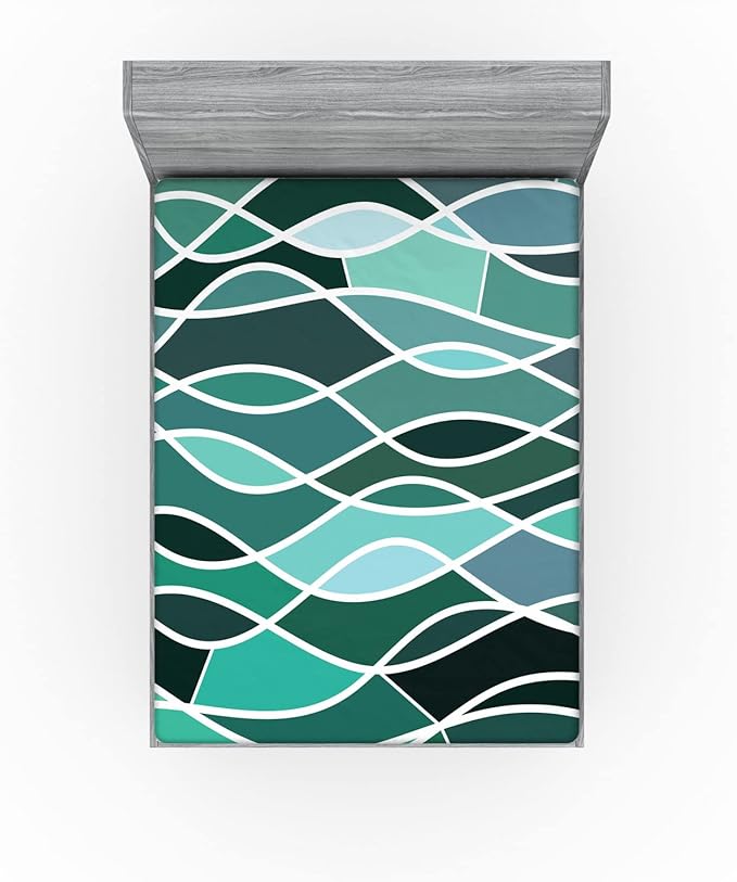 Ambesonne Seafoam 2 Pack Fitted Sheet, Stained Glass Composition, Bed Cover All-Round Elastic Deep Pockets 2 Pieces, Package Contains 2 Queen Size Fitted Sheets, Multicolor