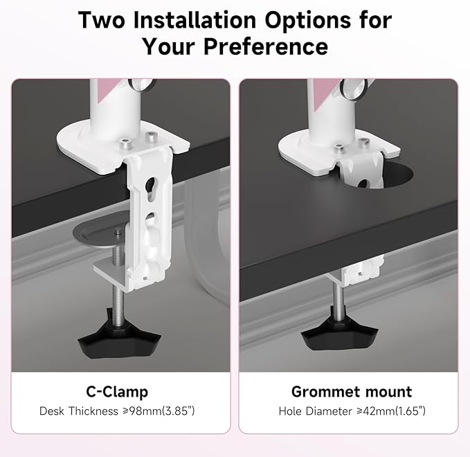 Suptek Monitor Mount Gas Spring Monitor Arm Desk Mount Fully Adjustable Fits 17 20 22 23 24 26 27 32 35 inch Monitors Weight Capacity up to 24.25 lbs, Pink