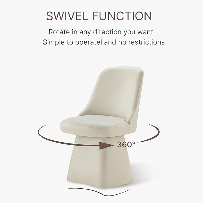 Swivel Dining Chairs Set of 1, Upholstered Mid Century Modern Deskchair with High Back, Faux Leather Kitchen Chairs for Dining Room, Bedroom, Dressing Room, Cream