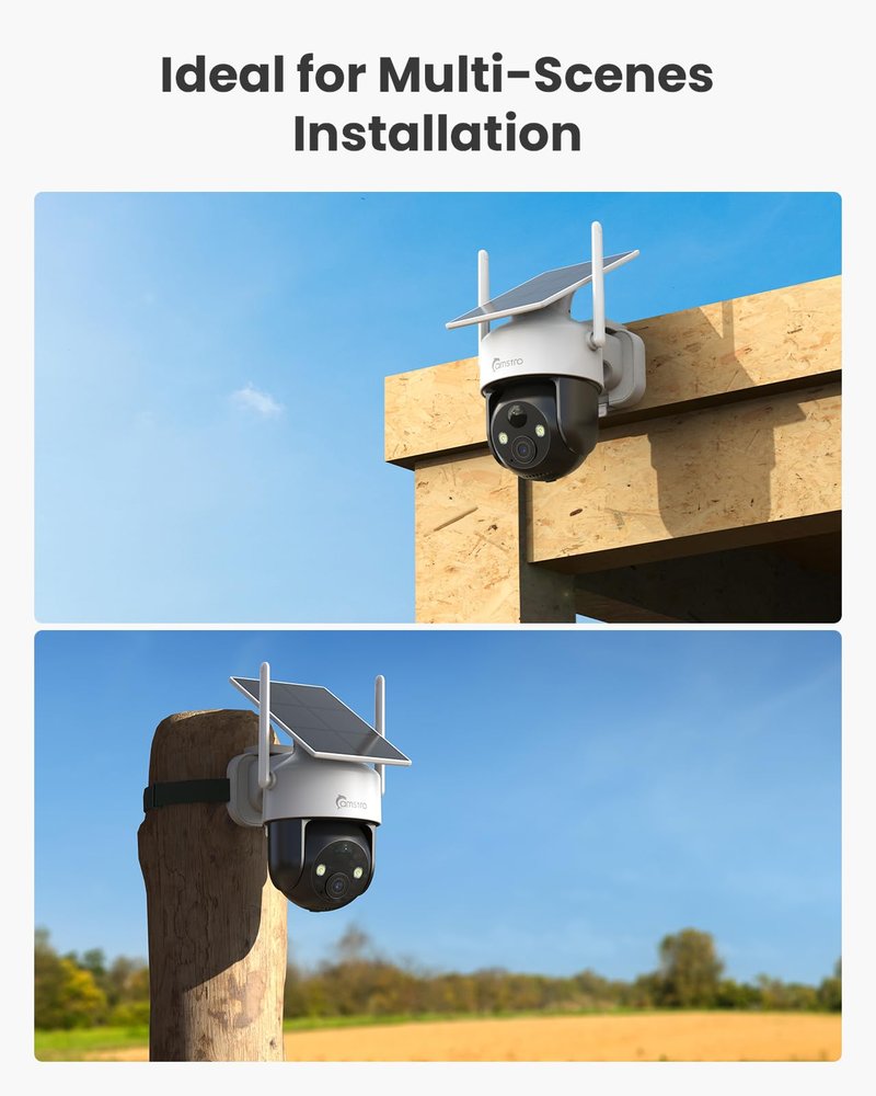 CAMSTRO 4G LTE Cellular Solar Security Camera Wireless Outdoor, 2K Camera No WiFi Needed with SIM Card, 360° Full View, PIR Motion Detection & Siren, 2 Way Talk, Color Night Vision, IP66